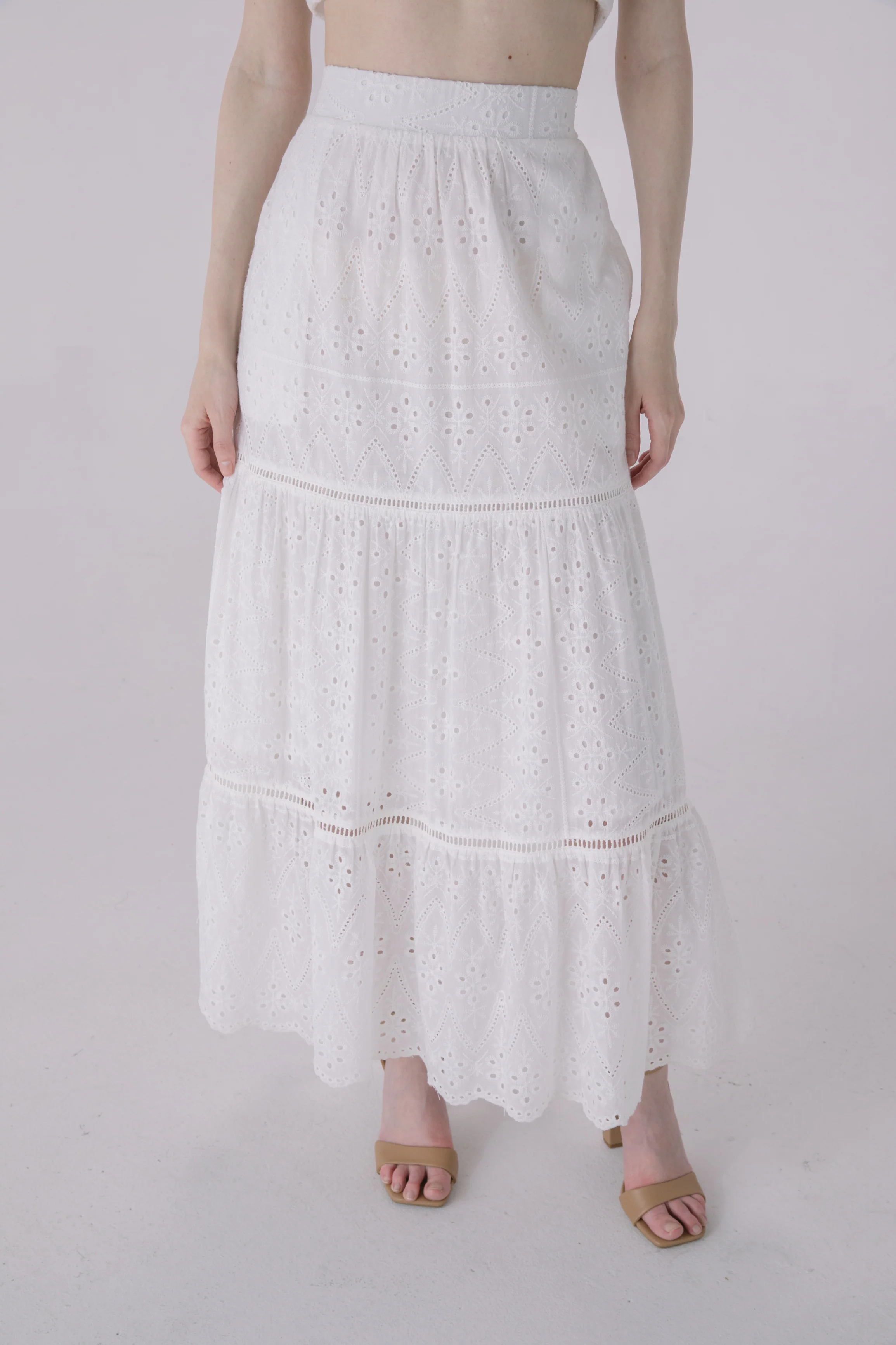 Ivory Tiered Eyelet Skirt