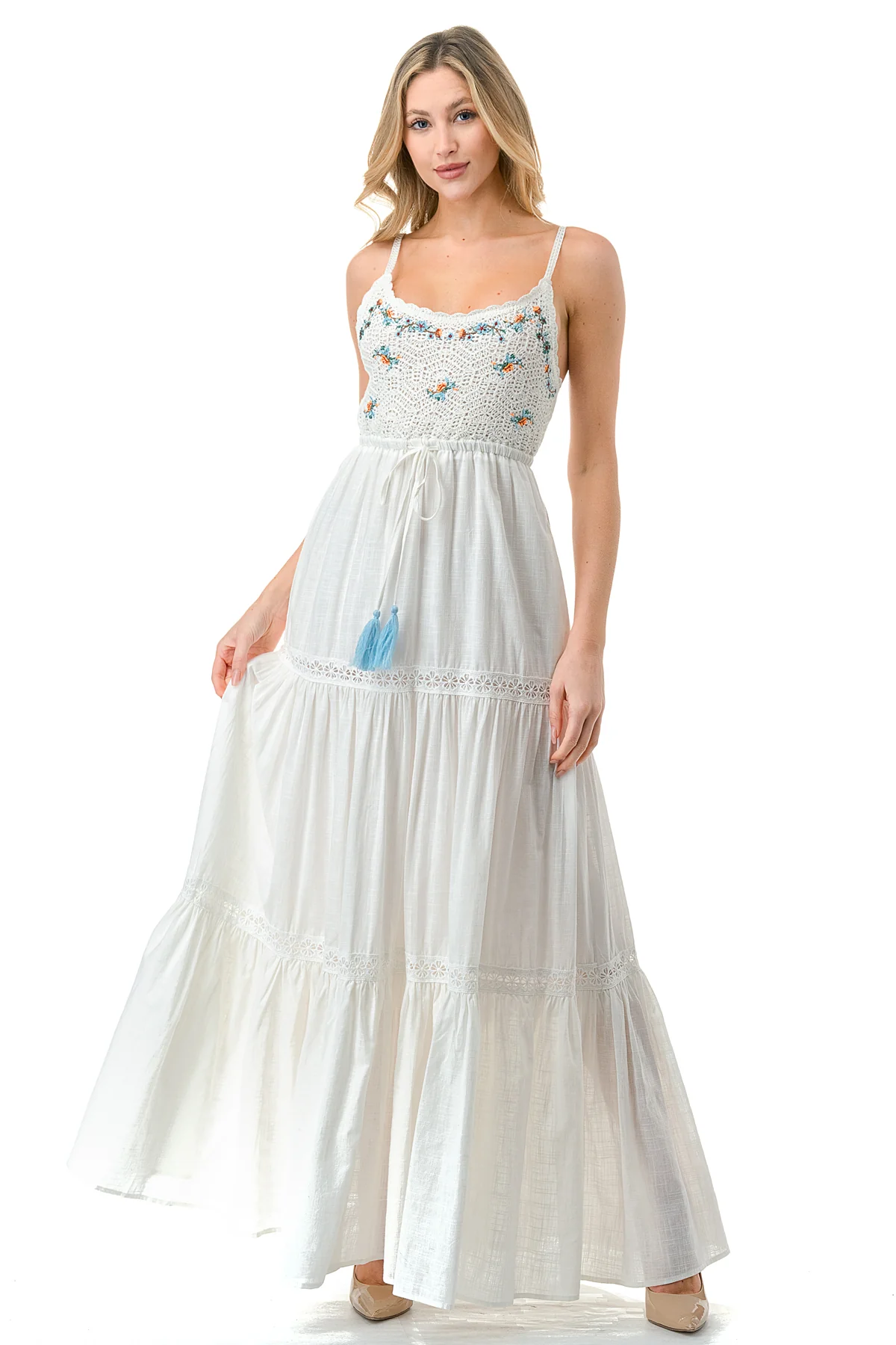 Ivory/Multi Crochet Top Maxi Dress