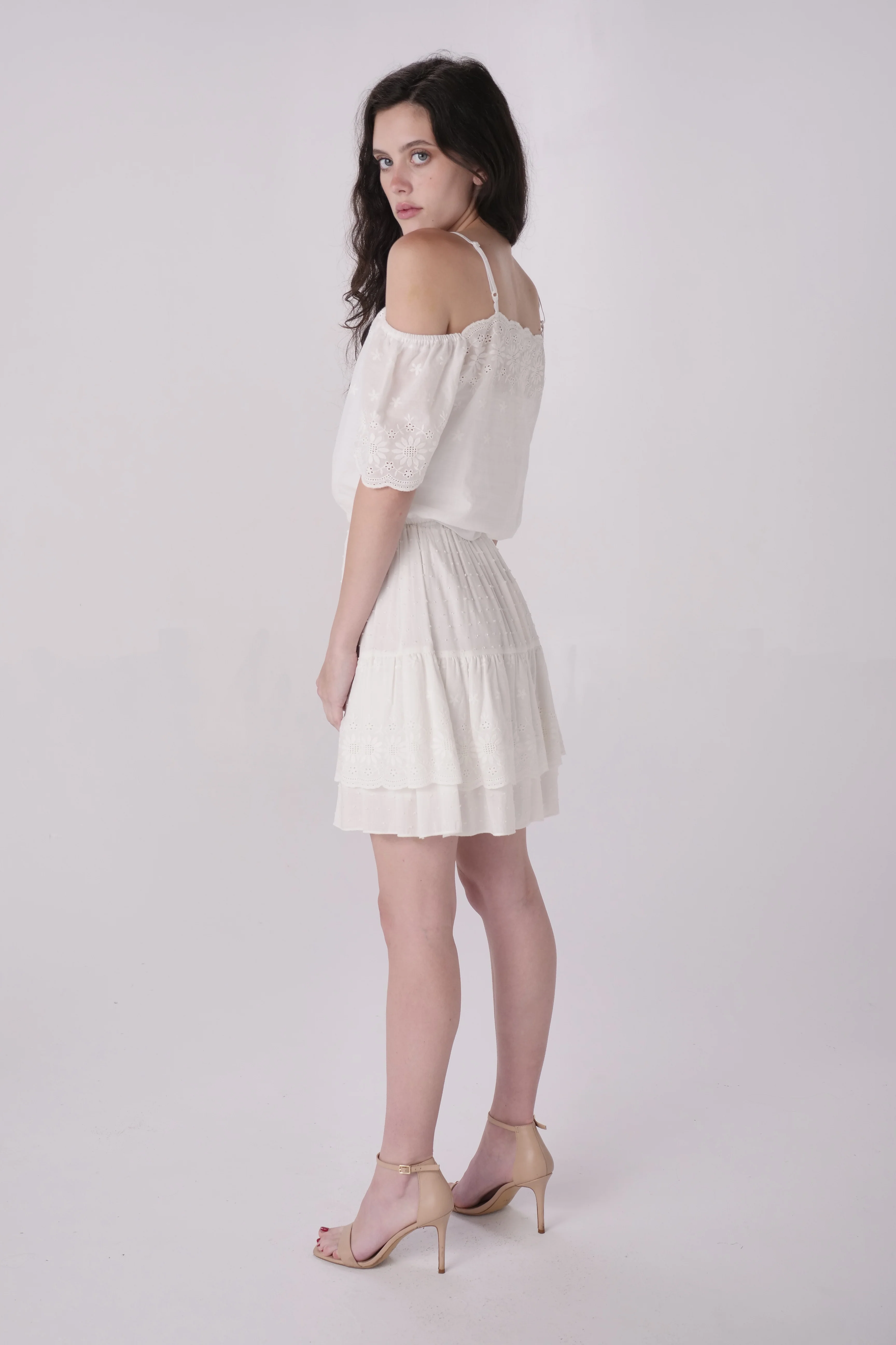 White Tiered Mini Skirt